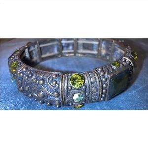 Bronze & Green Gemmed Stretchy Bracelet OS